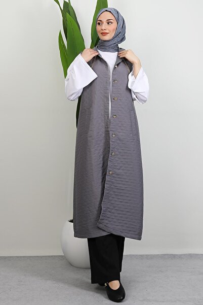 GİYZAMİLA Γκρι γιλέκο με χρυσές λεπτομέρειες