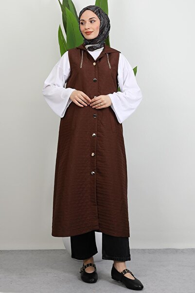 GİYZAMİLA Γιλέκο με χρυσή λεπτομέρεια πικρό καφέ