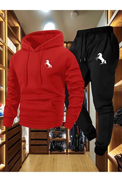 ORVIO Group Men's Minimalist at Printed Hooded Tracksuit Set