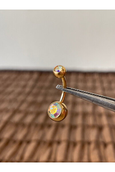 Rupen Kraft Yüksek Kalite G23 Titanium Hareli Parlak Top Taşlı Titanyum Göbek...