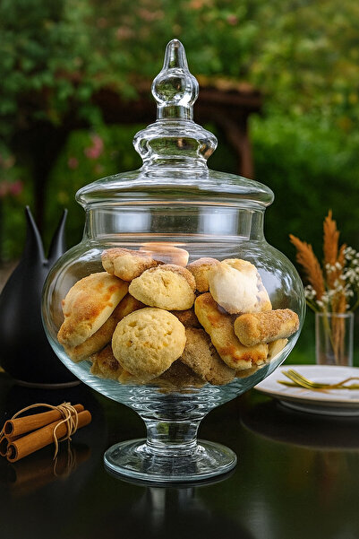 Mutfiko Cam Kapaklı Şeffaf Cam Şekerlik – Lüks Dekoratif Cam Kavanoz (Büyük Boy)