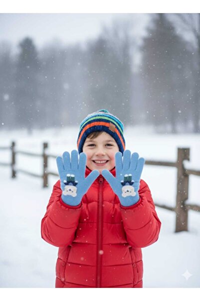 Kitti Boy's Knitted Gloves with Teddy Bear Figure