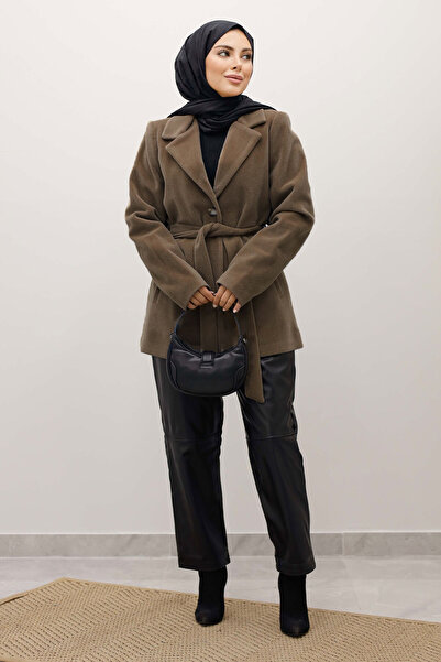 Tesettür Dünyası Fox Coat with Pockets Tsd250236 Brown