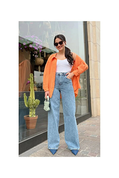 kleshus بنطلون جينز نسائي عالي الخصر من Çnr Miya، قماش قابل للتمدد جينز فضفاض...