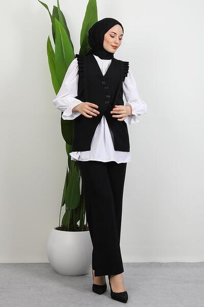 GİYZAMİLA Devin Ruffle Detail Suit Black