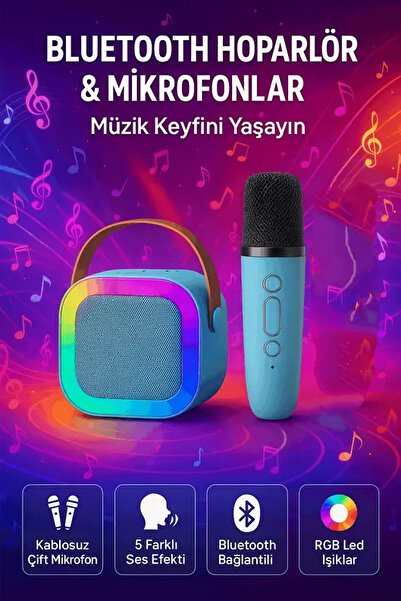 Tilbe Home Kablosuz Bluetooth Hoparlör ve Karaoke Mikrofon K12 – 5 Ses Efekti...