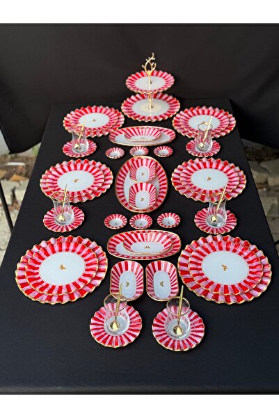 Hediye Köşkü 6 Kişilik Lüks Cam Kelebekli 46 parça Full Kahvaltı ve Çay Seti