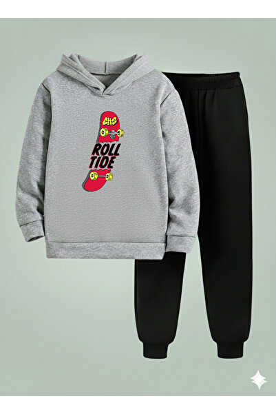 LORVEX Set cu glugă pentru băieți, cu imprimeu SKATEBOARD, 3 fire, din materi...