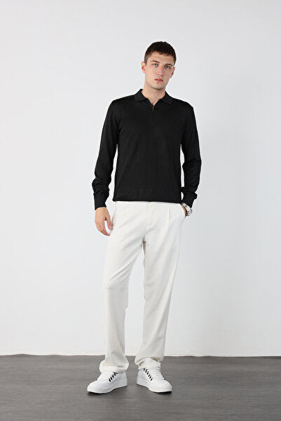 Mesfeno Men's Polo Neck Zippered Mercerized Knitwear