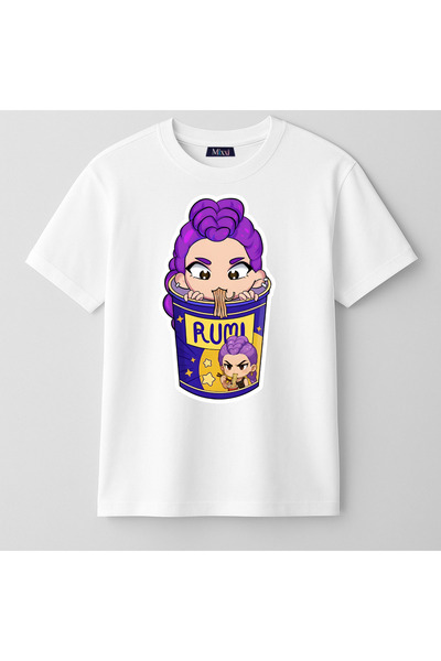 mixxi fashion Kpop Demon Hunters Huntrix Rumi Kısa Kollu Baskılı Kız Çocuk Ti...