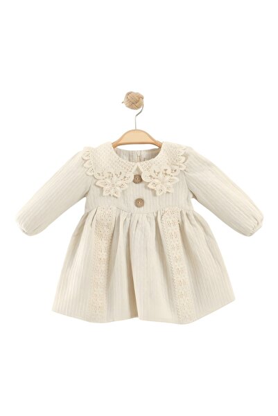pandeia Kız Bebek (6-24 Ay) Keten Pamuklu Dantel Yaka Detaylı Elbise & Fermua...
