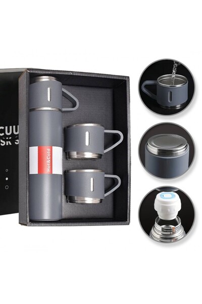 JollyMag Termoska 500 ml, se 3 šedými hrnky, balená v dárkové krabičce, JollyMag, BD24SZ