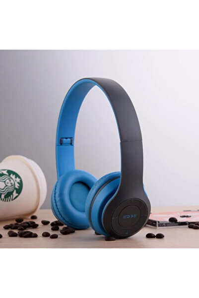 MRG Wireless headphones P47 Blue with bluetooth microphone Radio, Aux, SD Card