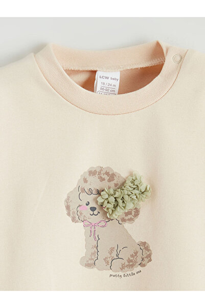 LC Waikiki Crew Neck Printed Baby Girl Sweatshirt and Leggings