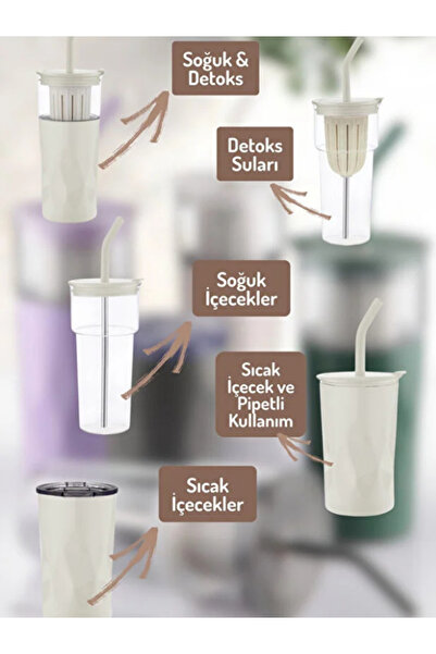 Tohana H2O 5 in 1 Glass Detox Mug with Steel Straw and Cleaner Gift 650 ml