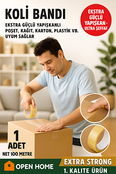 TOYFEST Open Home 100 Metre Şeffaf Koli Bandı – Extra Strong 40 Micron Kalınl...