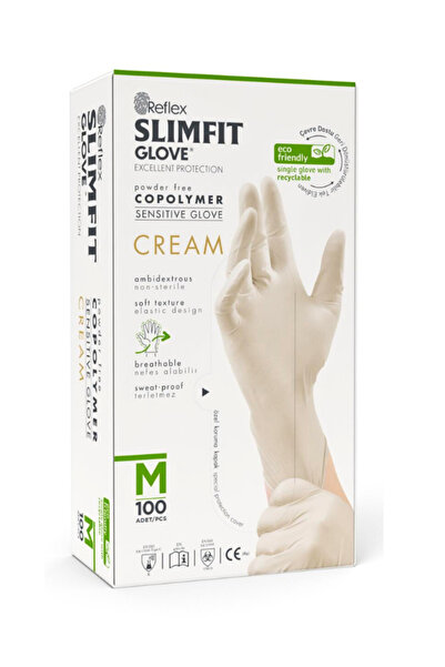 Reflex Slimfit Copolymer Krem Pudrasız Eldiven M Beden 100'Lü