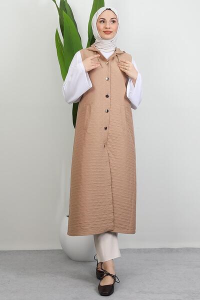 GİYZAMİLA Γιλέκο με χρυσές λεπτομέρειες, καφέ γαλακτοκόκκινο