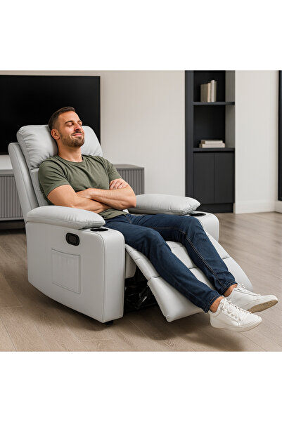 JollyMag Pohodlné křeslo pohovkového typu, světle šedá kůže, JollyMag, SOF01SZ