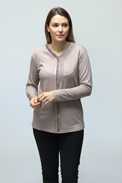 ECE GİYİM Women's Front Closed Button Detail Stone-Embellished Narcissus Seas...