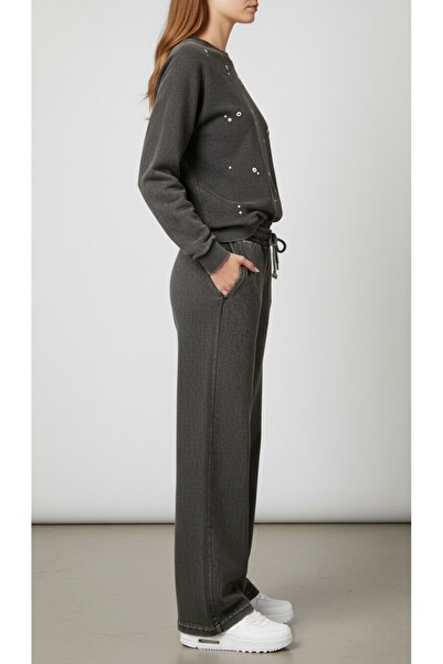 The Women's Batik Black Wide Leg Jogger – Elastic Lace-Up Waist – Comfortable Loose Fit Cotton Elastane