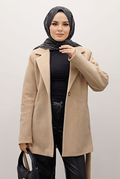 Tesettür Dünyası Fox Coat with Pockets Tsd250236 Beige