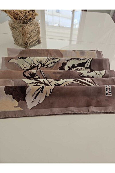 Yakut Yazma Çiçek Desenli Kahve Ve Bej Tonlarında Soft Şal