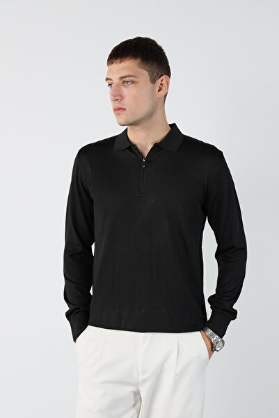 Mesfeno Men's Polo Neck Zippered Mercerized Knitwear