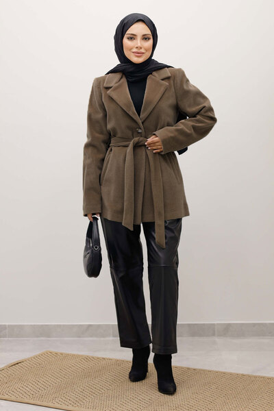 Tesettür Dünyası Fox Coat with Pockets Tsd250236 Brown