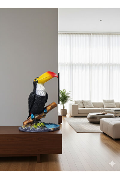 DNC Art&Deco Gerçekçi 3D Epoksi Polyester Tukan Kuşu Dekoratif Obje - Tropika...