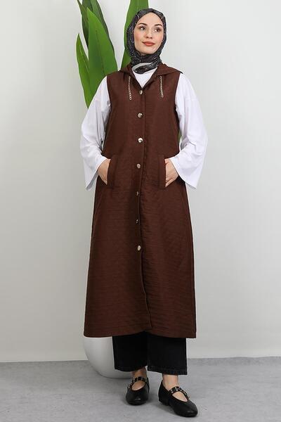 GİYZAMİLA Γιλέκο με χρυσή λεπτομέρεια πικρό καφέ