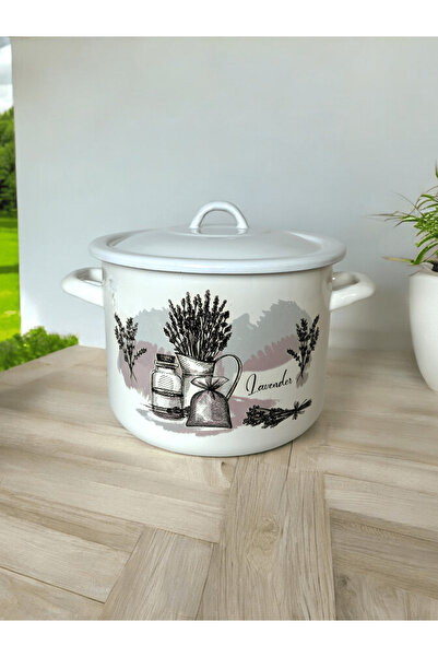 Emailul Medias Enamel pot with lid, lavender decoration
