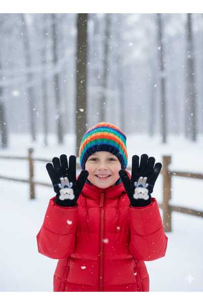 Kitti Boy's Knitted Gloves with Teddy Bear Figure