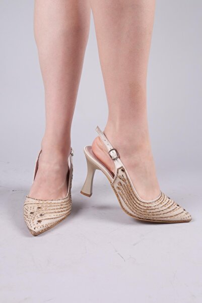 Birikon Melk Drop Stone Open Back Stiletto Gold