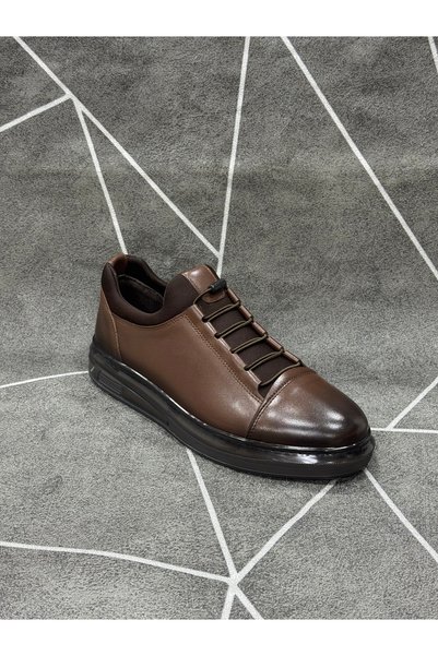 NYZ Brown Genuine Leather Imported Sole Rubber Lace-Up Shoes