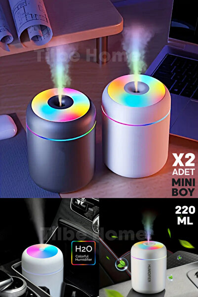 Tilbe Home 2li LED Işıklı USB Ultrasonik Hava Nemlendirici Buhar ve Koku Makinesi H2O Difüzör Cihazı 220ml