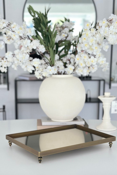 Shura Homeware Antique Pedestal Tray Metal Antique, Bronze Mirrored Decorative Presentation Tray 25X40 cm