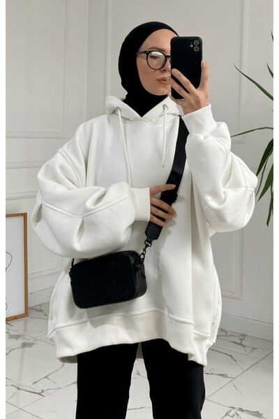 onlymoon Ecru Oversized Sweatshirt ♦   3 Threaded Rasterized ♦   100% Cotton ♦   Hooded ♦   Hijab ♦   Comfortable Fit