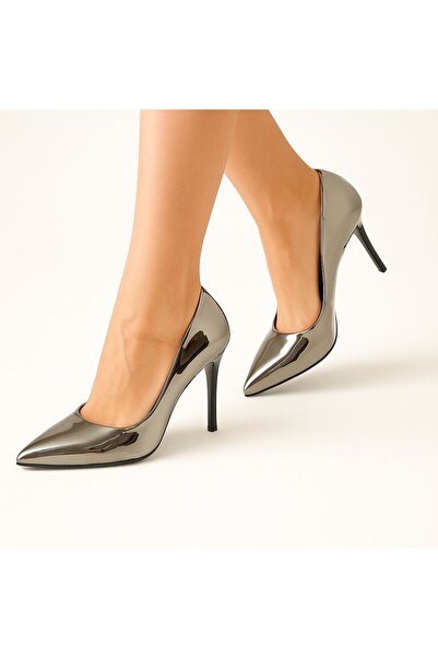 defile ayakkabi Women's Metallic Gray Thin-Heeled Stiletto