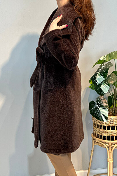 Lale Butik Wide Collar Buttoned Coat 36234 Brown