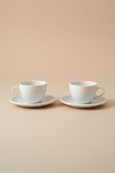 KHAKMA Home Noble White Series 2-Piece Porcelain Tea and Coffee Cup Set 220 ml – Minimal White