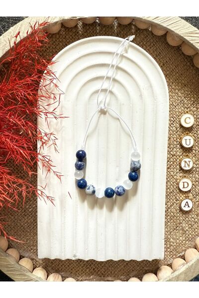 Cunda Takı Pozitiflik Enerji Doğal Taş Tılsım Bilekliği (lapis Lazuli, Sodalit, Selenit Taşı)