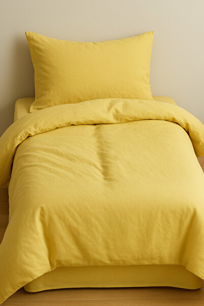 By Masuaa 100% Cotton Yellow Akfil Fabric Single Duvet Cover Set