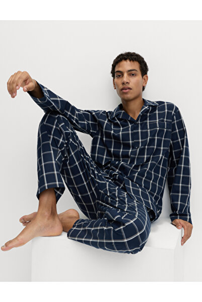 Marks & Spencer Saf Pamuklu Kareli Pijama Takımı