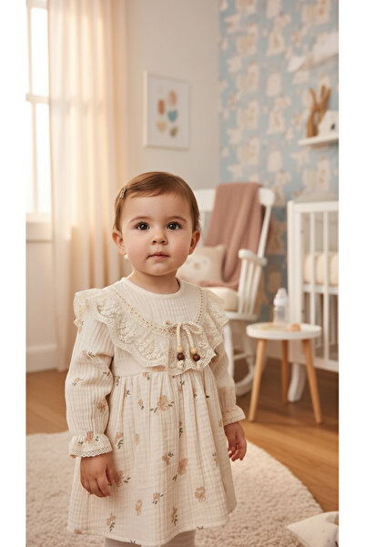 Minicix Kopanaklı Çiçek Desenli Kız Bebek Elbise