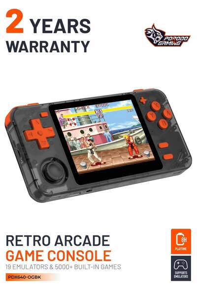 porodo Gaming Retro Arcade Handheld Console PDX 640-OGBK - 3.5" Display, 5000+ Games, Quad-Core - Bl