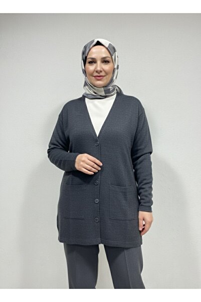 nacar çarşı Women's Mother V-Neck Buttoned Pocketed Winter Anthracite Jacket ...