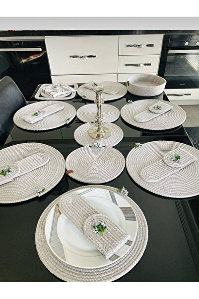 ESSENSE HOME & LİVİNG Round Hand-Woven American Tablecloth Runner Napkin Holder Table Set Handmade Table Set