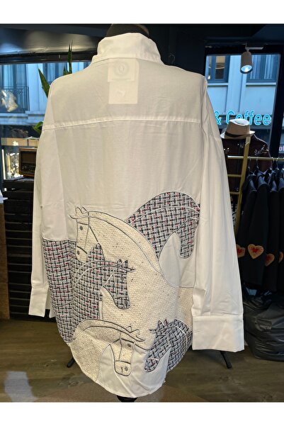 By-esq Women's Stone Embroidered Long Sleeve Cotton Embroidered Shirt