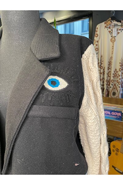 By-esq Women's Embroidered Knitted Detailed Long Sleeve Cotton Jacket